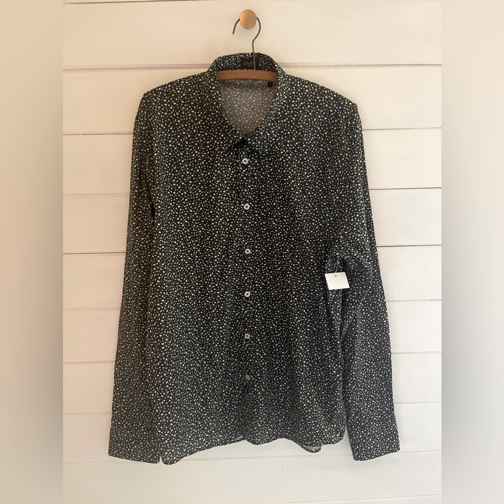 NEW GOOD MAN BRAND Big On-Point Printed Cotton Shirt Men XL Black Melanie Dot